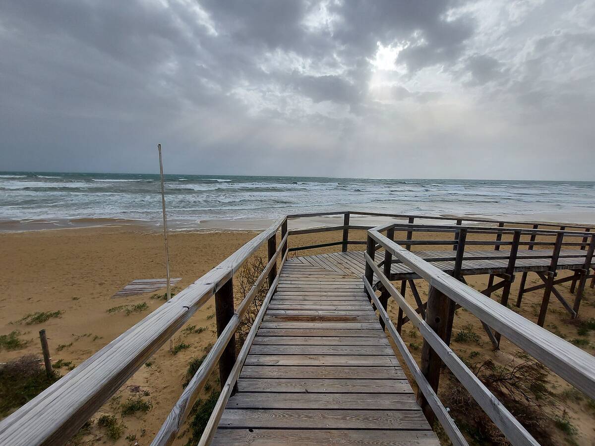 Pasarela de madera sobre las dunas hacia la playa de Guardamar del Segura